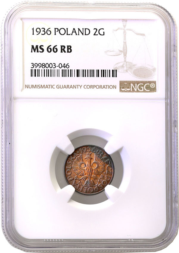 II RP. 2 grosze 1936 NGC MS66 RB (2 MAX)